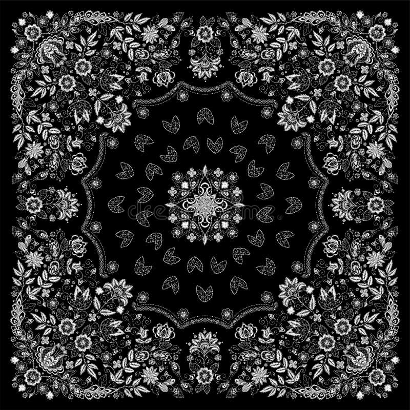 Vector ornament Embroidery floral Bandana Print, silk neck scarf or kerchief square pattern design style for print on fabric. Embroidery for fashion products. Vector ornament Embroidery floral Bandana Print, silk neck scarf or kerchief square pattern design style for print on fabric. Embroidery for fashion products.