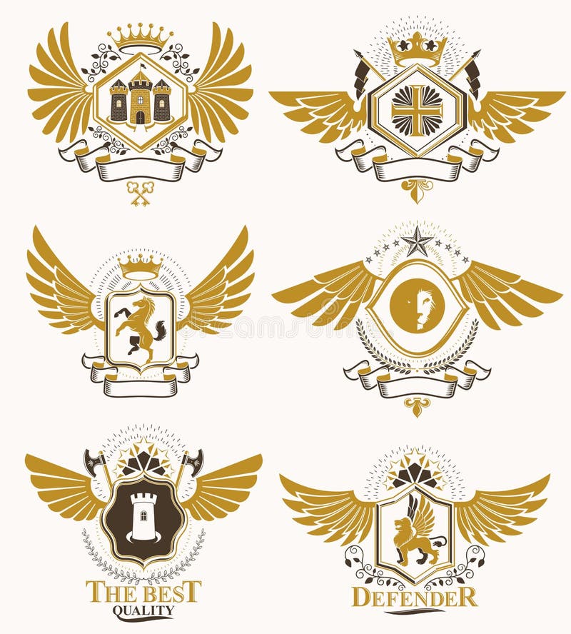 Wektorowego rocznika heraldyczny żakiet ręki projektować w nagroda stylu Ja royalty ilustracja