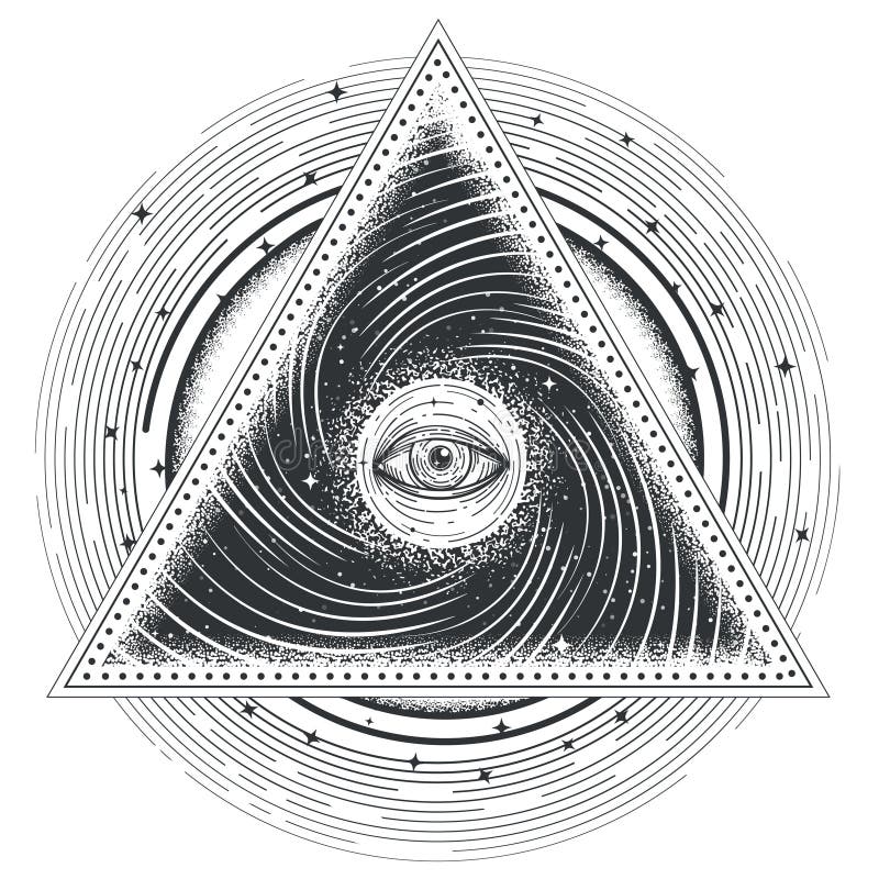 Wektorowego tatuażu ilustracyjna abstrakcjonistyczna święta geometria z wszystkowidzącym okiem
