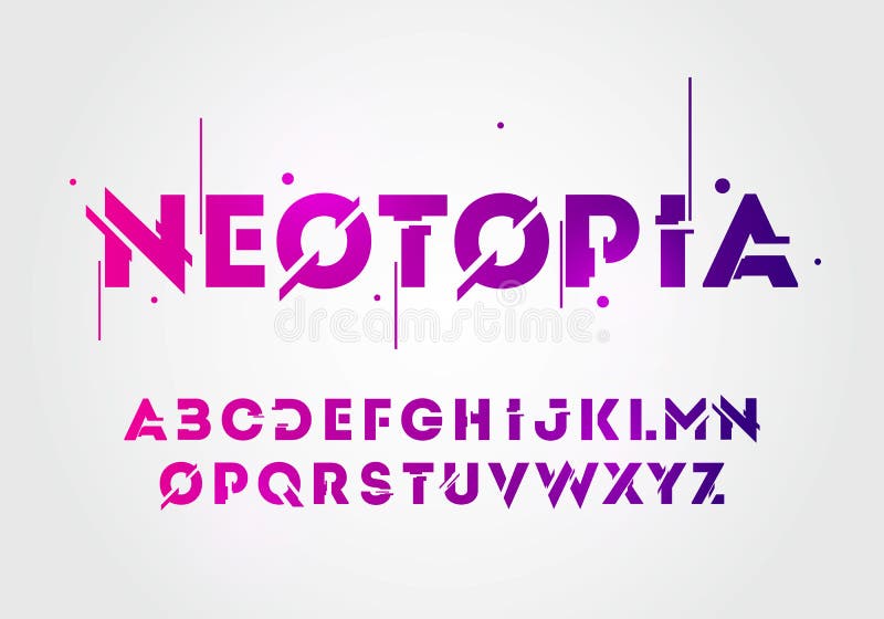 Wektorowej ilustracyjnej abstrakcjonistycznej technologii neonowa chrzcielnica i abecadło techno skutka logo projekty Typografii