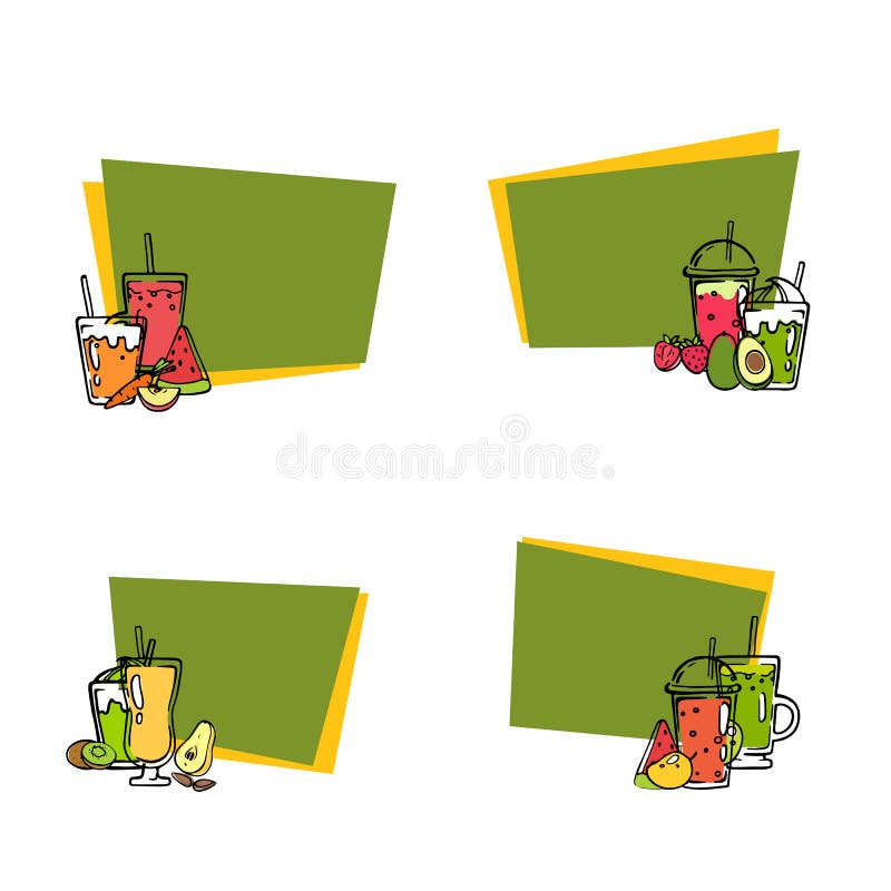 Wektorowi doodle smoothie majchery z tekst ustaloną ilustracją royalty ilustracja Wektorowi doodle smoothie majchery z tekst ustaloną ilustracją royalty ilustracja