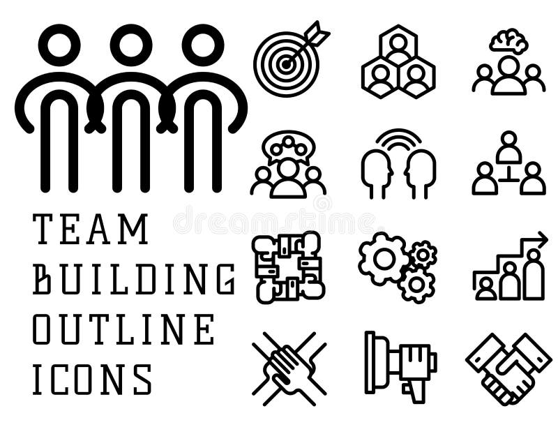Wektorowi ilustracyjni biznesowi drużynowego budynku pojęcia pracy zarządzania konturu szkoleń teambuilding ikon ludzie ilustracja wektor Wektorowi ilustracyjni biznesowi drużynowego budynku pojęcia pracy zarządzania konturu szkoleń teambuilding ikon ludzie ilustracja wektor