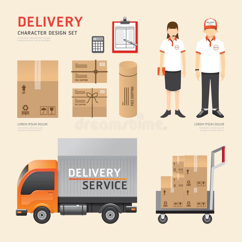 Vector people set delivery shipping service job character icons flat style with objects equipment. design layout set of corporate identity mock up template. illustration women, men in uniform. graphic for infographic. Vector people set delivery shipping service job character icons flat style with objects equipment. design layout set of corporate identity mock up template. illustration women, men in uniform. graphic for infographic.