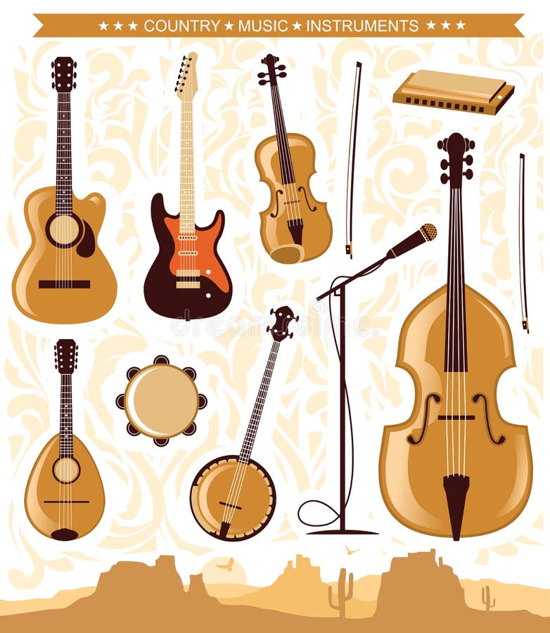 Wektorowi muzyka country instrumenty dla projekta royalty ilustracja Wektorowi muzyka country instrumenty dla projekta royalty ilustracja