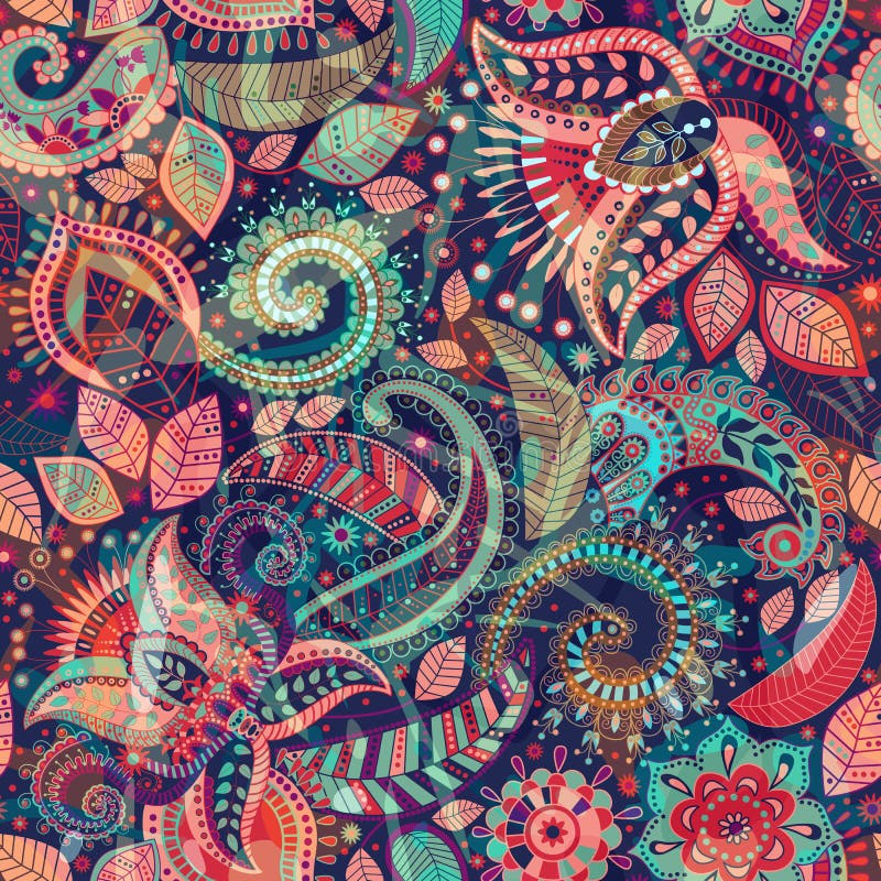 Wektorowy bezszwowy kwiatu wzór Paisley ornament Indiańska dekoracyjna tapeta ilustracji Wektorowy bezszwowy kwiatu wzór Paisley ornament Indiańska dekoracyjna tapeta ilustracji