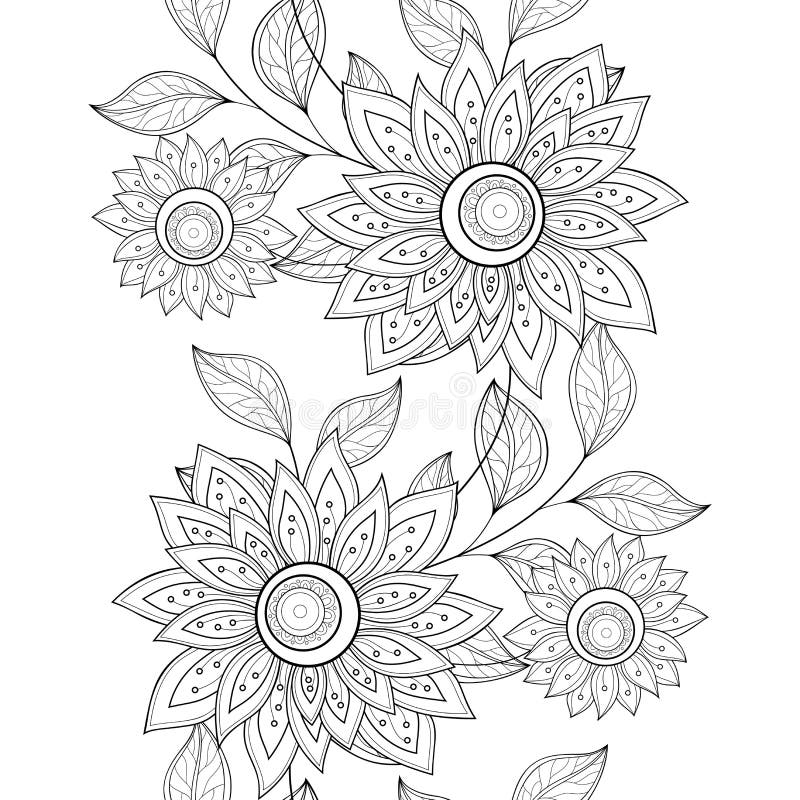 Wektorowy Bezszwowy Monochromatyczny Kwiecisty wzór ilustracja wektor