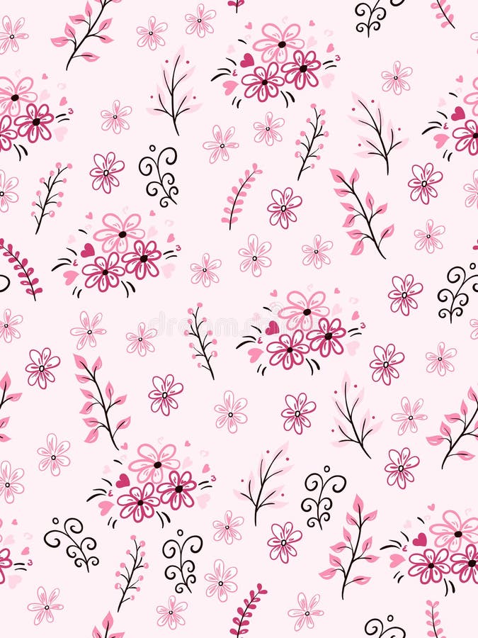 Wektorowy bezszwowy valentine ` s dnia miłości wzór od doodle ręki rysującej rozgałęzia się i kwitnie ilustracji Wektorowy bezszwowy valentine ` s dnia miłości wzór od doodle ręki rysującej rozgałęzia się i kwitnie ilustracji