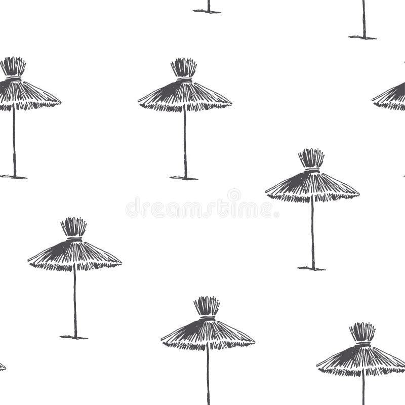 Wektorowy bezszwowy wzór z plażowymi parasolami ręka patroszony rocznik royalty ilustracja Wektorowy bezszwowy wzór z plażowymi parasolami ręka patroszony rocznik royalty ilustracja