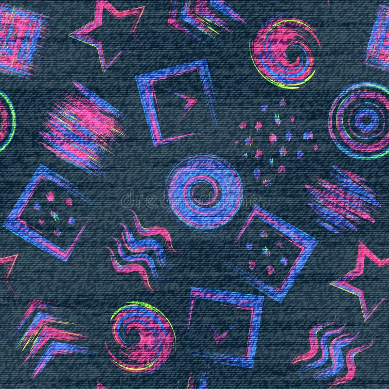 Wektorowy cajgu tło z kwiatami Drelichowy bezszwowy wzór tkanina błękitny cajgi grunge kwiecisty tła royalty ilustracja