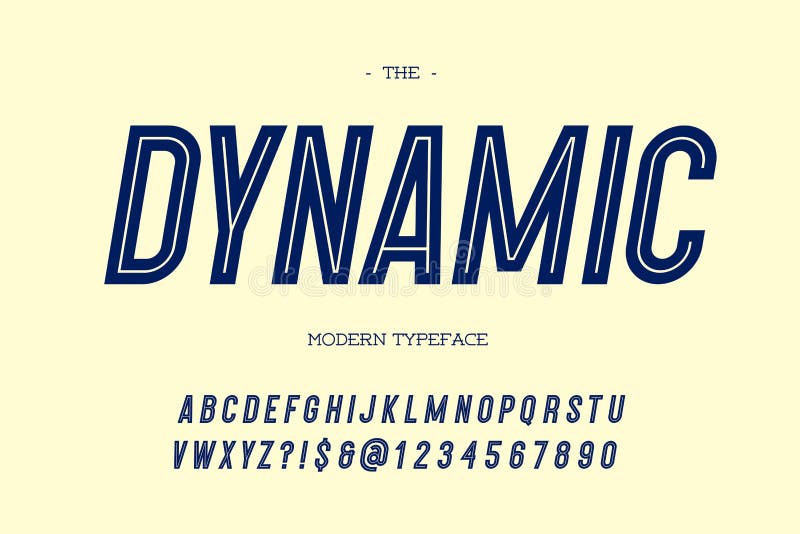 Wektorowy dynamiczny nowożytny typeface nachylał sans serif styl ilustracji