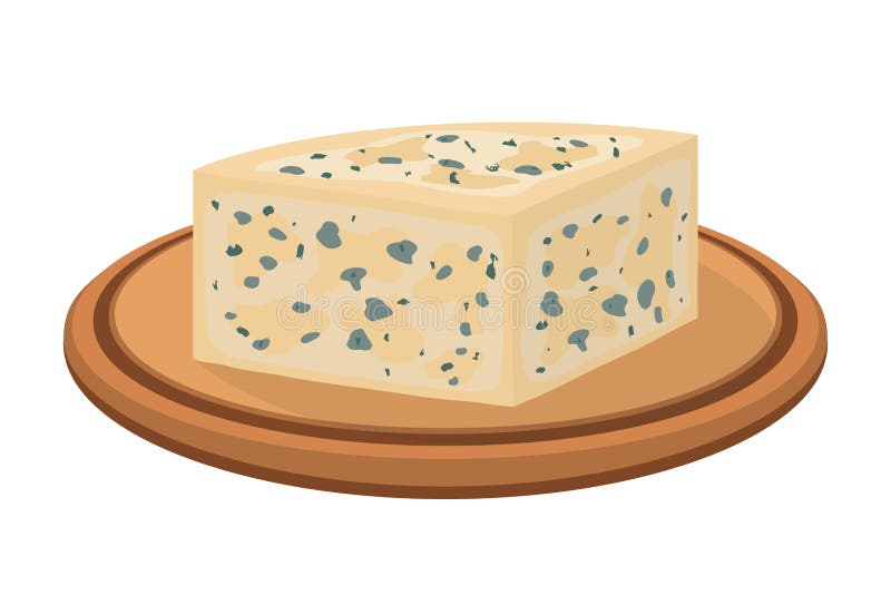 Wektorowy Gorgonzola, Włoski błękitny ser na drewnianym talerzu Kreskówki mieszkania styl royalty ilustracja Wektorowy Gorgonzola, Włoski błękitny ser na drewnianym talerzu Kreskówki mieszkania styl royalty ilustracja