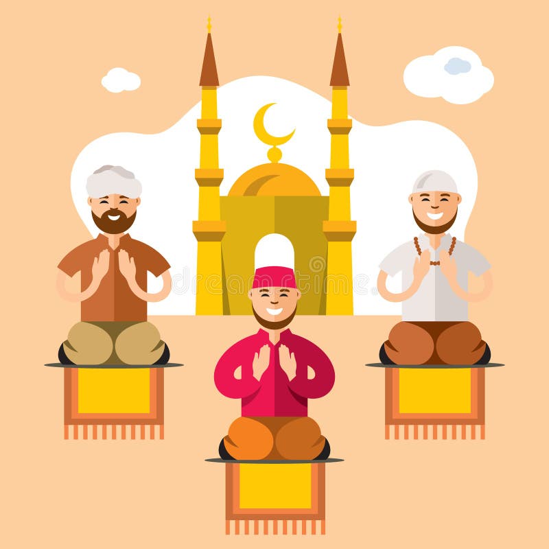wektorowy islam Islamskie modlitwy Mieszkanie stylowa kolorowa kreskówka ilustracji wektorowy islam Islamskie modlitwy Mieszkanie stylowa kolorowa kreskówka ilustracji