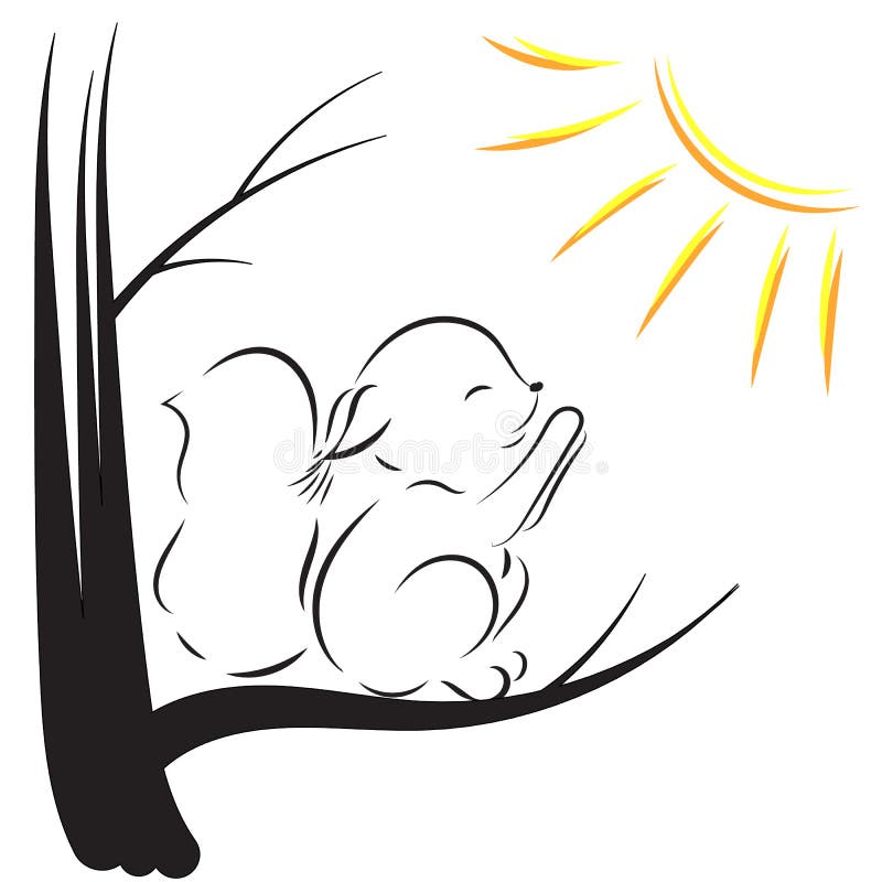 Wektorowy Konturu Rysunek Wiewiórka Ciągnie Nogi Słońce