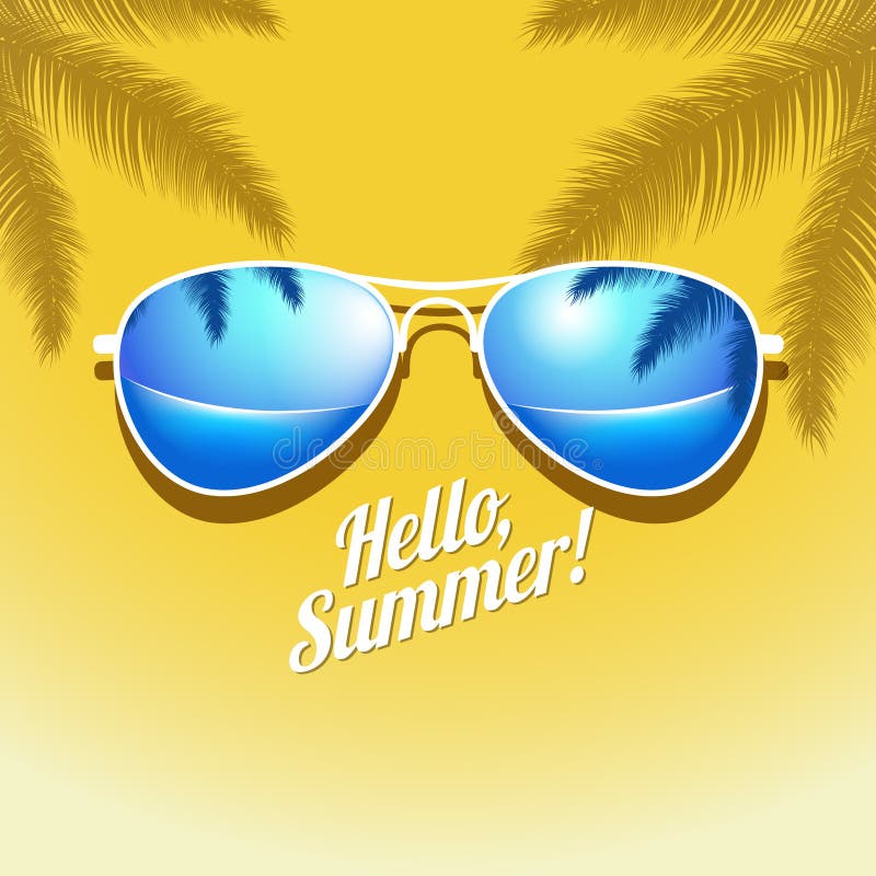 Wektorowy lato plakat z okularami przeciwsłonecznymi palmowymi