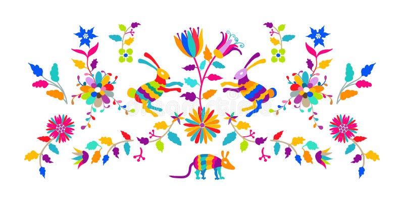 Wektorowy ludowy meksykanina Otomi stylu broderii wzór ilustracja wektor Wektorowy ludowy meksykanina Otomi stylu broderii wzór ilustracja wektor