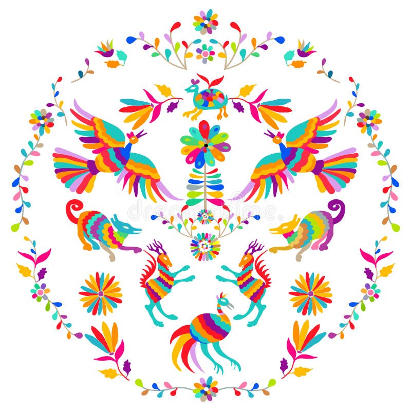 Vector folk Mexican Otomi Style embroidery Pattern. Vector folk Mexican Otomi Style embroidery Pattern