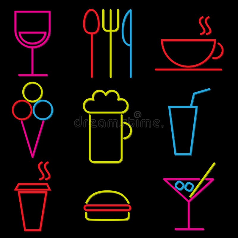 Wektorowy neonowy ikona set ilustracja wektor
