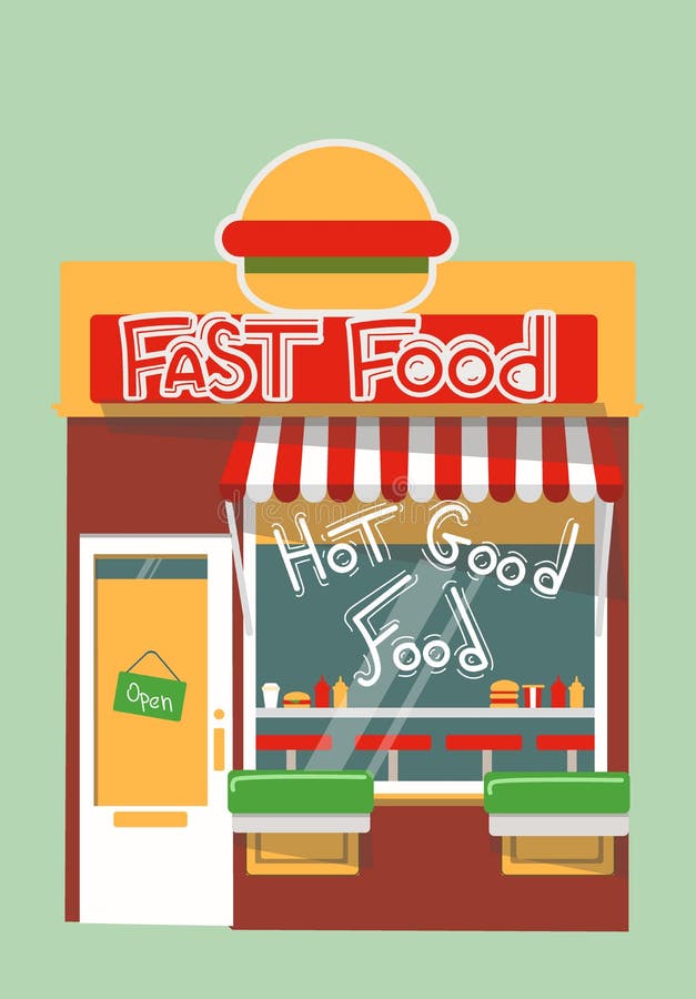 Wektorowy nowożytny fasta food sklep royalty ilustracja
