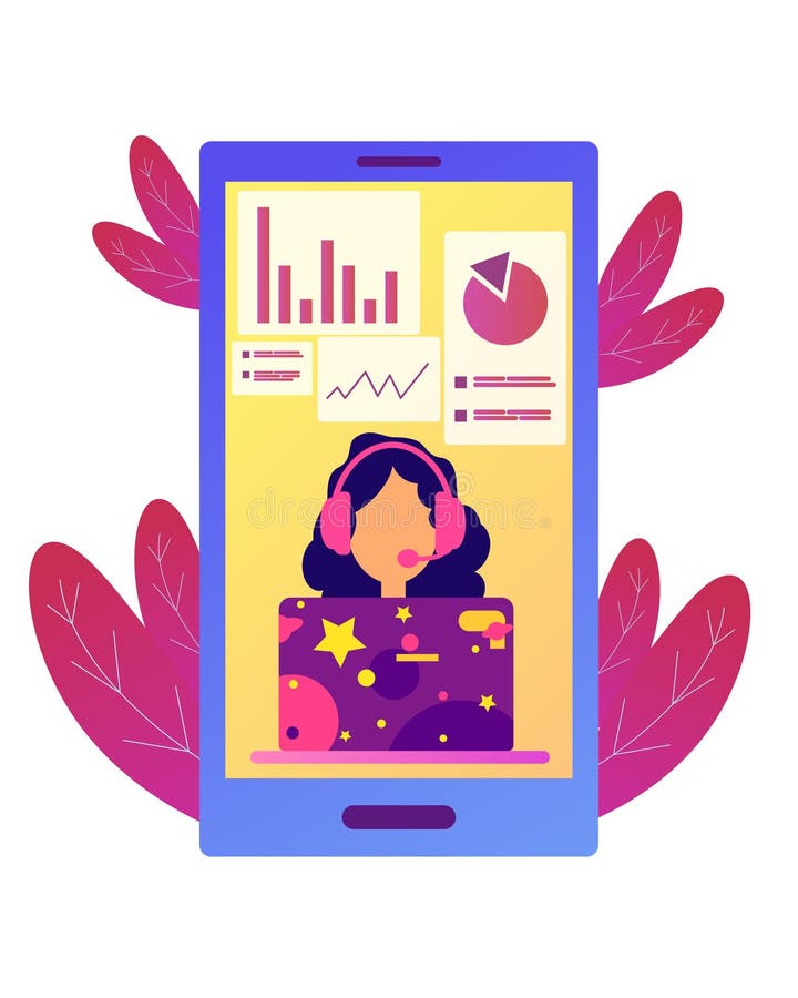 Wektorowy online konferencyjny pojęcie w mieszkanie stylu Webinar Online konsultacja Online występ Trenować na internecie makler ilustracji Wektorowy online konferencyjny pojęcie w mieszkanie stylu Webinar Online konsultacja Online występ Trenować na internecie makler ilustracji