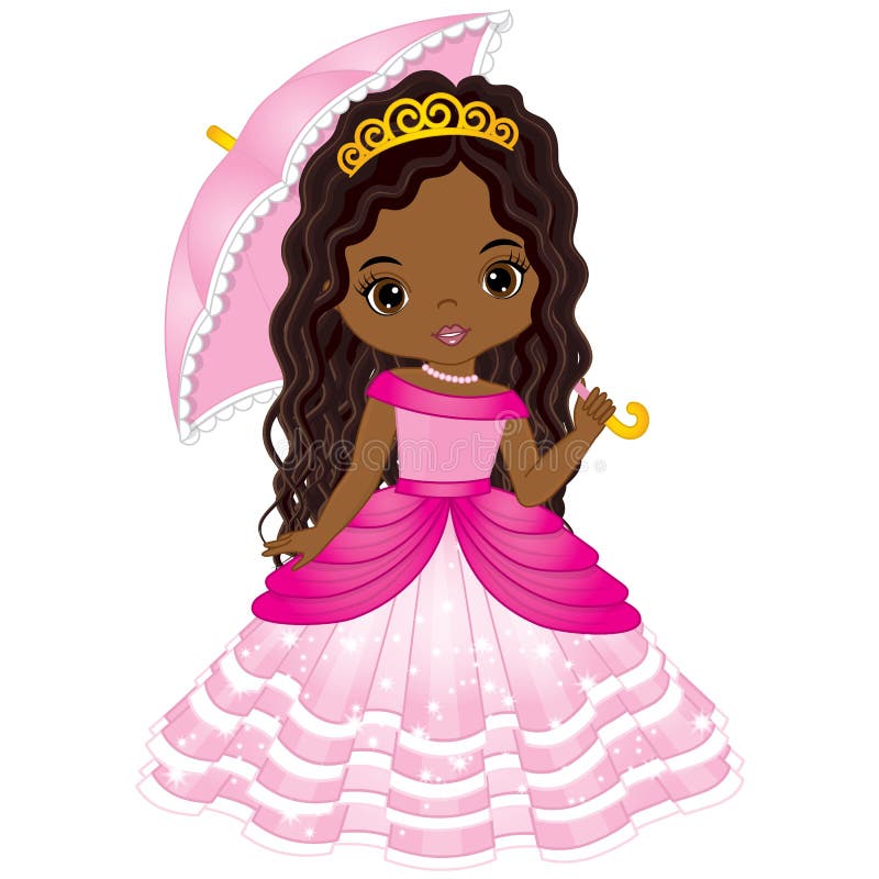 Wektorowy Piękny amerykanina afrykańskiego pochodzenia Princess w menchii sukni