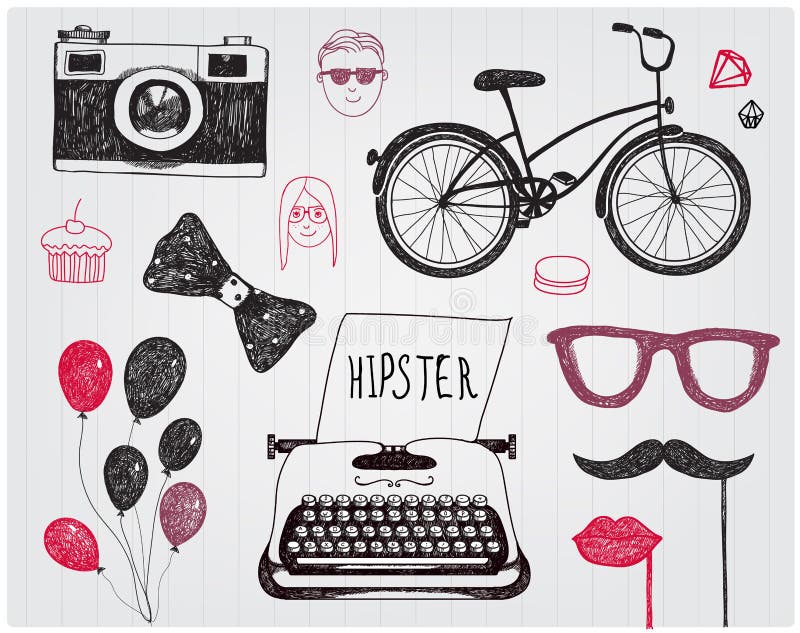 Wektorowy pociągany ręcznie set modnisia stylu elementy royalty ilustracja