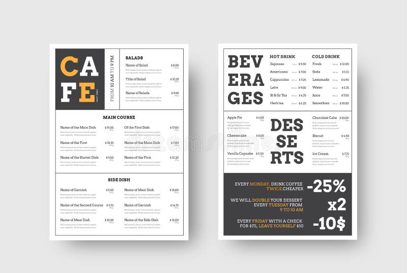 Wektorowy projekta menu dla kawiarni i restauracj z horyzontalnym blo ilustracji
