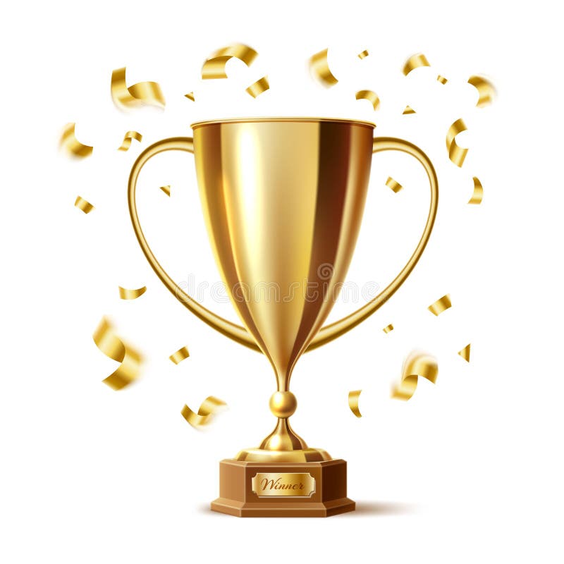 Wektorowy realistyczny złoty trofeum, złocista filiżanki nagroda royalty ilustracja Wektorowy realistyczny złoty trofeum, złocista filiżanki nagroda royalty ilustracja