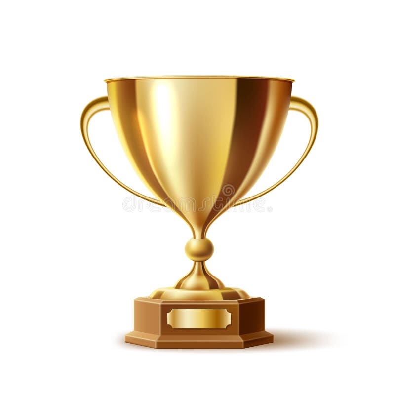 Wektorowy realistyczny złoty trofeum, złocista filiżanki nagroda ilustracji
