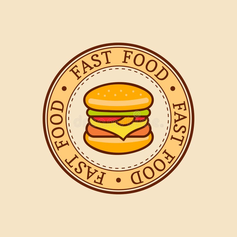 Wektorowy rocznika fasta food logo Burge znak Bistro ikona Knajpa emblemat dla ulicznej restauraci, kawiarnia, prętowy menu proje
