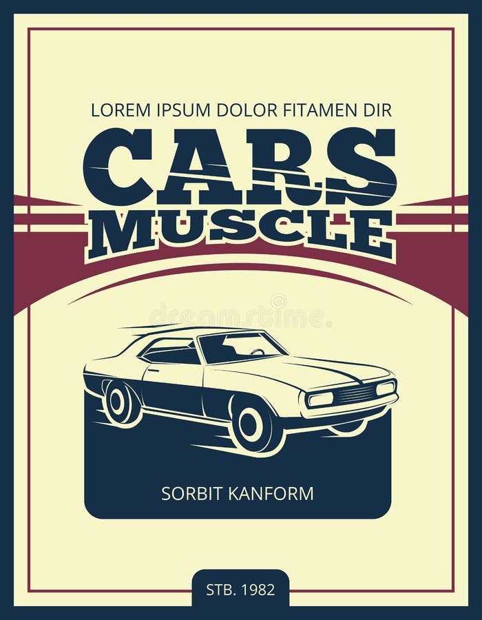 Wektorowy rocznika plakat z retro samochodem 70s ilustracji Wektorowy rocznika plakat z retro samochodem 70s ilustracji