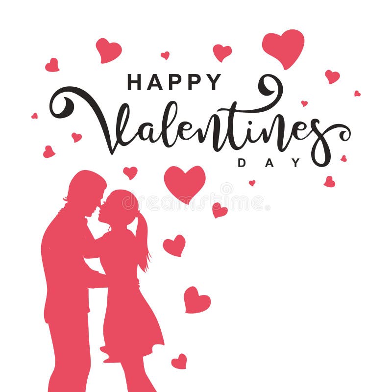 Wektorowy szczęśliwy valentines dzień z pary sylwetką i dekoracyjny literowanie na białym tle Ilustracja romantyczny wakacje royalty ilustracja Wektorowy szczęśliwy valentines dzień z pary sylwetką i dekoracyjny literowanie na białym tle Ilustracja romantyczny wakacje royalty ilustracja