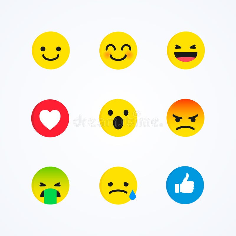 Wektorowy Ustawiający Płaskiego projekta stylu reakcji Ogólnospołeczny Medialny Emoticon ilustracja wektor Wektorowy Ustawiający Płaskiego projekta stylu reakcji Ogólnospołeczny Medialny Emoticon ilustracja wektor