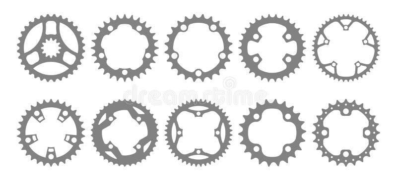 Wektorowy ustawiający dziesięć rowerów chainring sylwetek ilustracji Wektorowy ustawiający dziesięć rowerów chainring sylwetek ilustracji