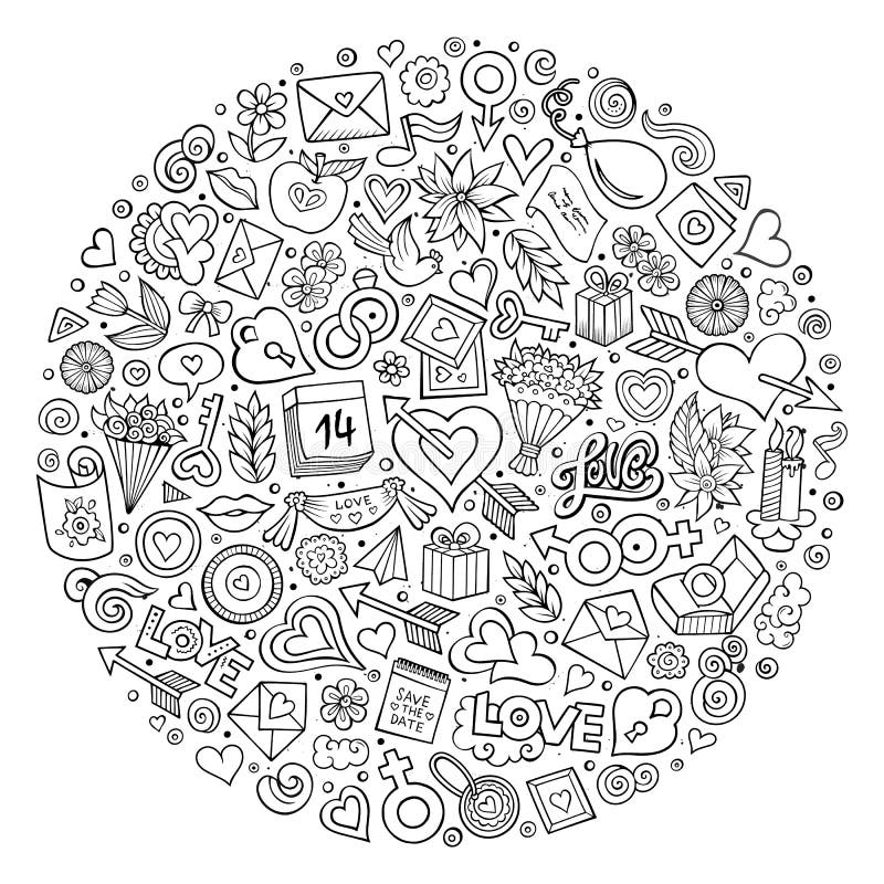 Wektorowy ustawiający miłości kreskówki doodle przedmioty royalty ilustracja Wektorowy ustawiający miłości kreskówki doodle przedmioty royalty ilustracja