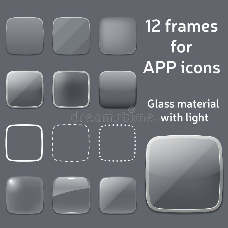 Wektorowy ustawiający puste szklane ramy dla app ikon