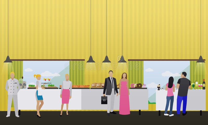 Wektorowy ustawiający sztandary z restauracyjnymi wnętrzami Smorgasbord bufeta przyjęcie ilustracji Wektorowy ustawiający sztandary z restauracyjnymi wnętrzami Smorgasbord bufeta przyjęcie ilustracji