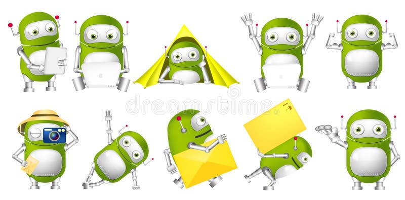 Wektorowy ustawiający zielone robot ilustracje royalty ilustracja