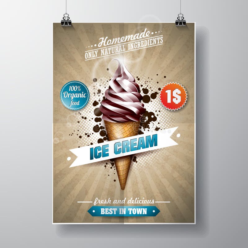 Wektorowy wyśmienicie lody ulotki projekt na rocznika tle ilustracji Wektorowy wyśmienicie lody ulotki projekt na rocznika tle ilustracji