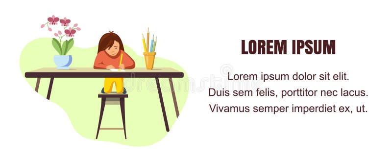 Wektorowych sztandar małej dziewczynki remisów Barwiony ołówek ilustracji Wektorowych sztandar małej dziewczynki remisów Barwiony ołówek ilustracji