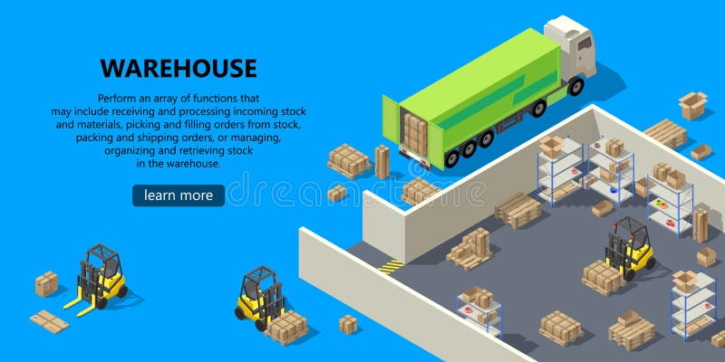 Wektoru 3d miejsca isometric szablon - magazyn, wysyła ilustracja wektor Wektoru 3d miejsca isometric szablon - magazyn, wysyła ilustracja wektor