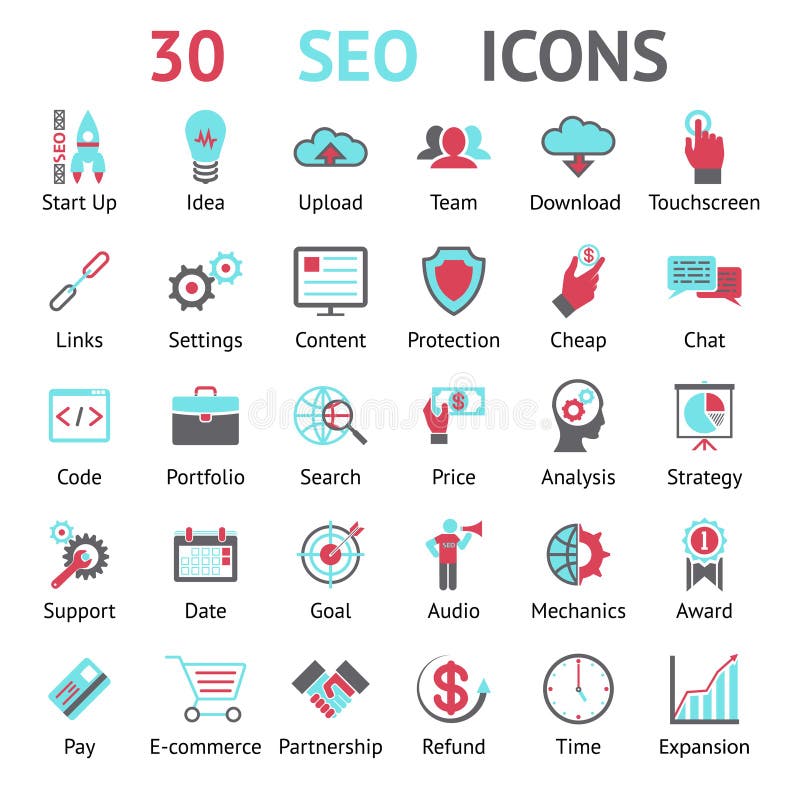 Wektoru 30 SEO ikony royalty ilustracja Wektoru 30 SEO ikony royalty ilustracja