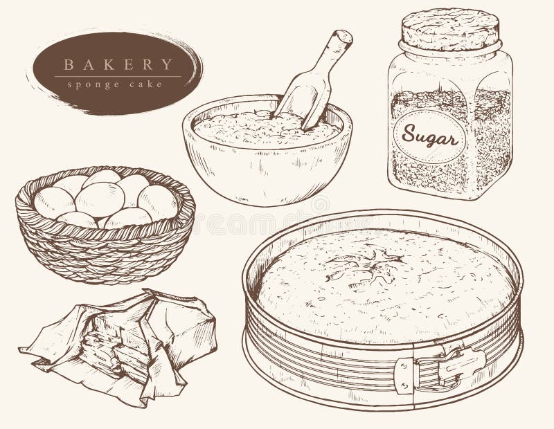 Wektorów ustaleni składniki dla gąbka torta royalty ilustracja Wektorów ustaleni składniki dla gąbka torta royalty ilustracja