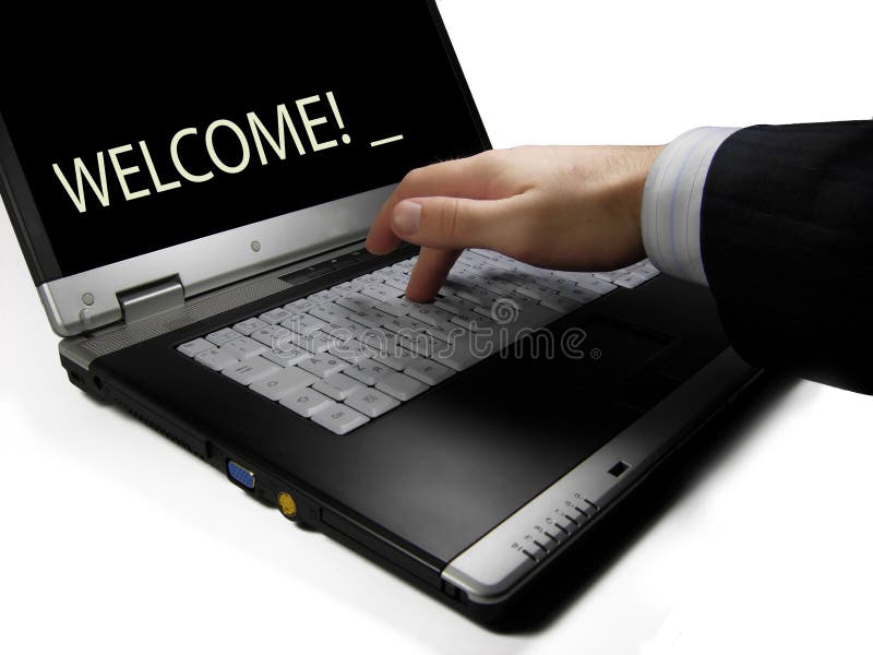 Welcome. On the screen of the laptop royalty free stock images Welcome. On the screen of the laptop royalty free stock images