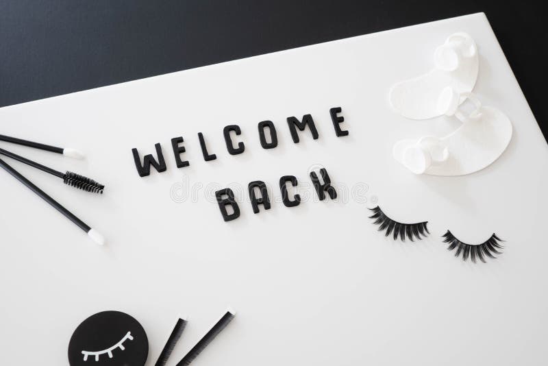 Welcome Back beauty business sign in black and white colour scheme