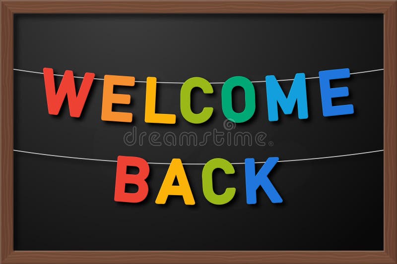 Cute Back to School multicolored bunting flags with words Welcome Back  isolated on white background ilustração do Stock