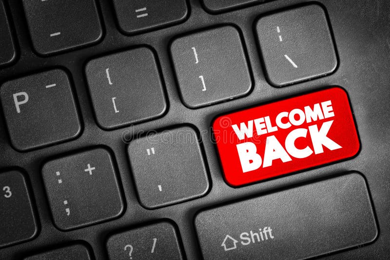 Welcome Back text button on keyboard, concept background stock photos