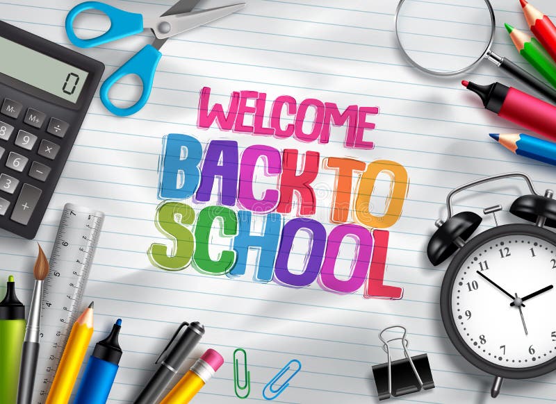 Welcome back to school vector design template with school supplies, education elements vector illustration