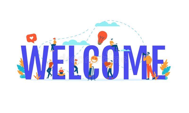 Welcome Big Word with Small People Vector Illustration Concept Template