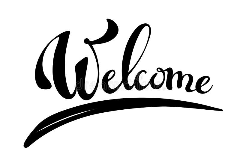 Welcome. Black handwritten text Isolated on a white background. Simple lettering for card, design, invitation. Vector illustration