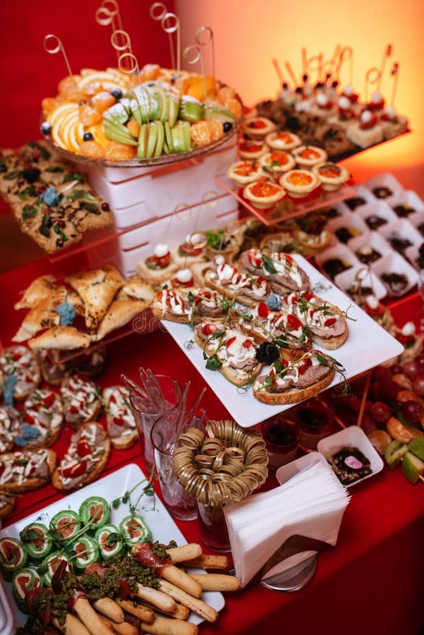 Welcome Buffet with Alcohol and Snacks Stock Image - Image of